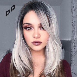 Peluca recta Natural de Color mezclado para mujer/peluca completa de Cosplay de cabello sintético