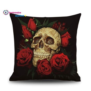 Halloween Skull Pattern Square Throw Pillow Case Cushion Cover Sofa Decor, Red+black