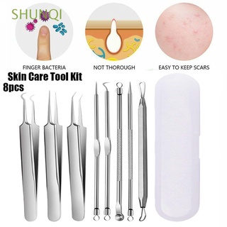 SHUNQI Portable Face Care Tool Curved Blackhead Removing Skin Care Tool Kit Professional Facial Pore Cleaner Stainless Steel Acne Pimple Extractor Makeup Tool Tweezer Pimple Removing/Multicolor