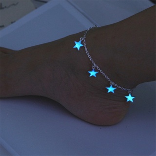 New Fashion Luminous Ladies Beach Winds Blue Pentagon Star Tassel Anklet Chain Anklets For Women Barefoot Sandals (1)