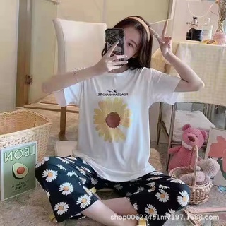 pijamas de verano de las mujeres de manga corta pantalones sueltos casual ropa de hogar de dos piezas conjunto (2)