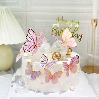 juego de 3 piezas de decoración para tartas de mariposa, feliz cumpleaños, feliz cumpleaños, perla, decoración de tartas, todo (3)