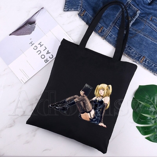 Misa Amane diseño de hombro bolsas de lona de gran capacidad College Harajuku bolso de las mujeres bolso de la compra bolsa negro