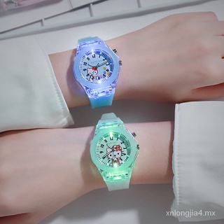 🙌 Relojes para mujeres Hello Kitty de dibujos animados reloj luminoso resplandor LED reloj de silicona niños reloj bAnI