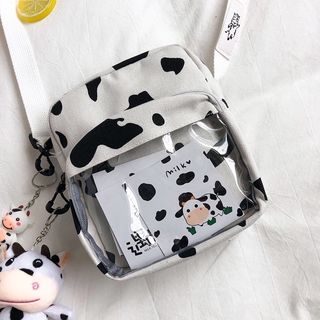 [YR] bolso de lona estudiante con lindo patrón de vaca (7)