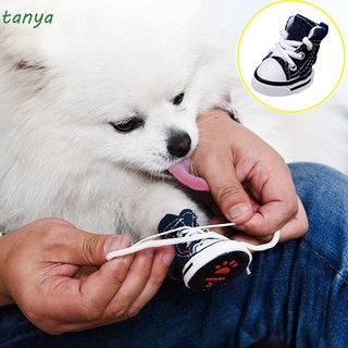 TANYA 4 piezas / juego Botines para mascotas Lindo Zapatilla Puppy Zapatos para perros Resistente al desgaste Para perros pequeños, gatos Antideslizante Moda Exterior Impermeable Zapatos de mezclilla para mascotas/Multicolor