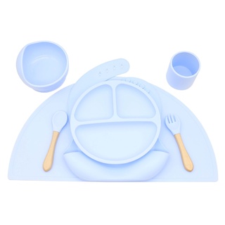 hear baby babero de silicona dividido plato de cena ventosa cuchara tenedor taza mantel individual (3)