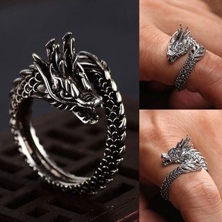 Anillo Retro ajustable para hombre, anillo de dragón, moda