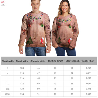 Unisex Ugly Christmas Crewneck Sweatshirt Novelty 3D Graphic Long Sleeve Sweater Shirt (2)
