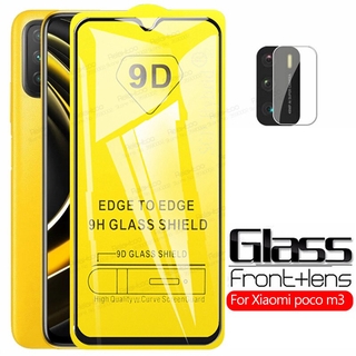 2 en 1 9D Full pegamento cubierta Poco M 3 cámara de vidrio Protector de vidrio para Xiaomi Poco M3 vidrio Xiomi Pocom3 Pocophone Protector de pantalla película