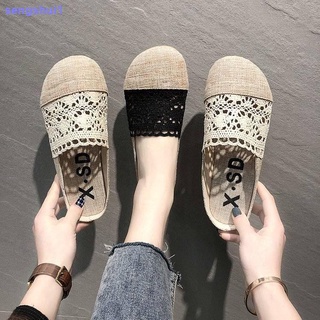 baotou media zapatillas mujer primavera y verano nuevo lino encaje tejido pescador zapatos de un pedal perezoso exterior desgaste sandalias y zapatillas