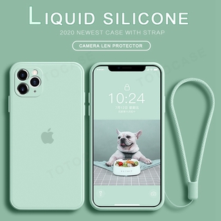 Strap Funda Para Apple IPhone 12 11 Pro Max 7 8 Plus X XS MAX XR 6 6S Plus Case for Casing IPhone 11 Pro Max SE 2020 2 Casing Candy Color Soft Liqiud Silicone Cases Phone Back Casing Camera Lens Protector Shookproof Lanyard Full Cover