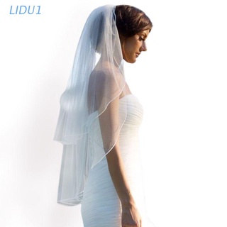 Lidu1 doble capa para mujer longitud Irregular velo de boda 2 niveles liso Color sólido plisado cortina suave tul corto velo nupcial con peine