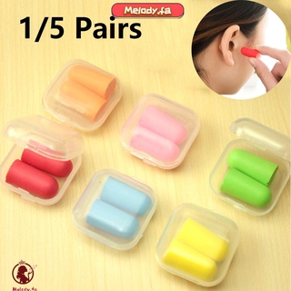 MELODY 1/5 pares de tapones para los oídos suaves caja de espuma de poliuretano empacada para viajes comodidad para dormir rebote antiruido forma cónica/Multicolor (1)