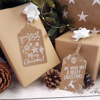 50pcs Merry Christmas Kraft Paper Tags Xmas tree Hanging Label new year Party Gift Card Decorations for Home [Aurora]