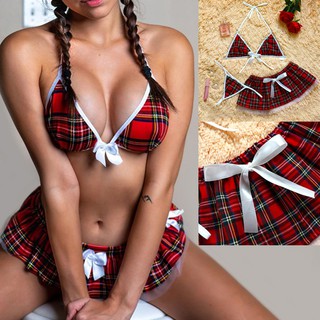 corset 3pzas ropa interior Sexy para mujer ropa interior ropa de dormir lencería uniforme Mini Skirt + tanga juego/grano/