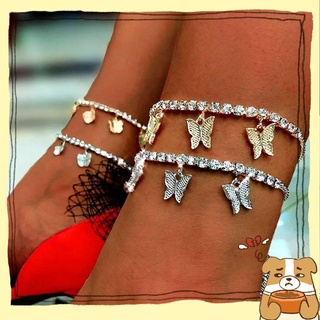 🌟Yew🌟 Nueva tobillera moda pie cadena pulsera mujeres playa atractiva joyería pie accesorios Rhinestone gruesa cadena/Multicolor