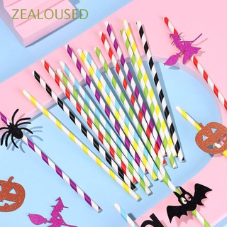 zealoused 10pcs festival pajitas decoración brujas arañas murciélagos calabazas papel paja fiesta diy rayas hogar feliz halloween