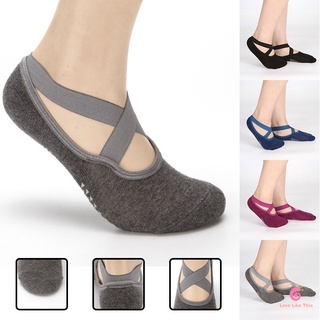 Yoga Socks for Women Non-Slip Grips & Straps Cross Halter Cotton Socks Ideal for Pilates Ballet Dance Barefoot Workout
