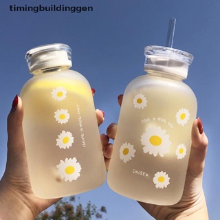 Timingbuildinggen 480ML Milk Juice Water Bottle Frosted Glass Bottle with Straw Drinking Bottles TBG