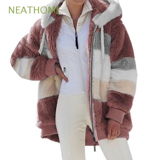 NEATHOME Otoño Abrigo Moda Manga larga Abrigo Invierno Suelto Con capucha Mujer Felpa/Multicolor