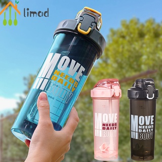 Limad botella de agua con paja 800ML Fitness Kettle con tapa Flip-Flop y mezcla bola de viaje al aire libre ejercicio