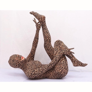 estampado de leopardo lycra capa completa de la etapa de la ropa de cosplay de una pieza medias zentai disfraz de cremallera abierta entrepierna mono cuerpo escultura