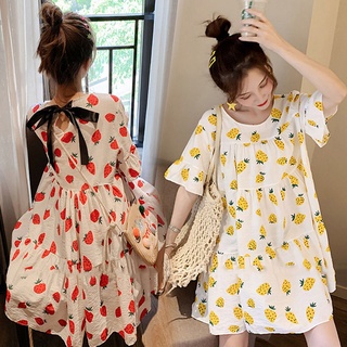insVestido de maternidad estilo coreano fresa manga corta vestido de maternidad verano suelto todo-fósforo moda vestido de maternidad vestido de verano (4)