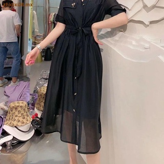 [Productos europeos vestido femenino 2021 verano nuevo estilo coreano de longitud media temperamento cintura adelgazante sling camisa traje de dos piezas