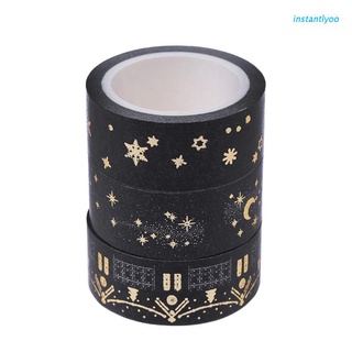 instantlyoo Black Moon Stars Paper Sticky Adhesive Sticker Decorative Washi Tape 1.5cm x 5m