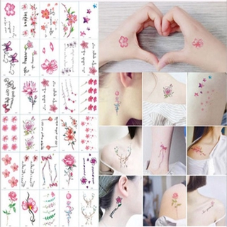 katrina mujeres tatuajes niños arte corporal temporal tatuaje flor falso impermeable pluma rosa brazo pegatina (6)