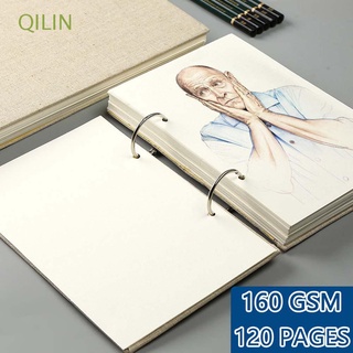 QILIN Profesional Papel de bosquejo 160 GSM Cuaderno de bocetos en espiral Cuaderno de dibujo de graffiti Dibujo boceto Super grueso Tapa dura de lino Recargable Retro Cuaderno Pintura