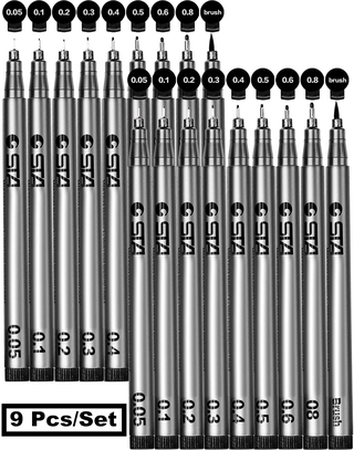 9 Pieces/Set STA Black Pigment Fineliner Ink Pens Waterproof Drawing Pen Set for Art Sketching Writing (0.05mm-1mm)