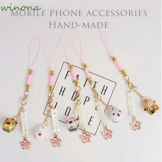 WINONA Tradition Lanyard Keychain Good Luck Phone Pendant Keys Holder Rabbit Bunny Mobile Phone Straps Cat Bell Couple Gift Charm Accessory Key Ring