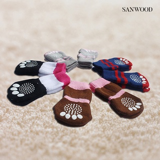 sanwood 4 Pcs Fashion Cute Puppy Dog Pet Knits Socks Anti Slip Skid Bottom Mini Sock