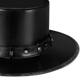 kjdlans steampunk pest doctor sombrero de cuero de la pu negro plano sombrero para halloween cosplay (7)