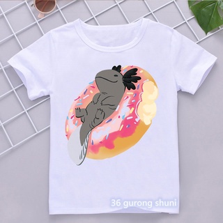 2022 Donut Axolotl De Dibujos Animados Camiseta Niñas/Niños Kawaii Ropa De 3-13 Años Niño Verano Tops (3)