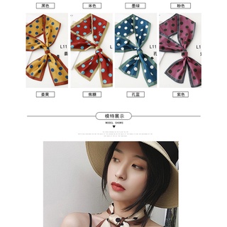 Tira de lunares de DongdaemuninsPequeño pañuelo de seda para mujer, pañuelo pequeño de estilo coreano, versátil pañuelo Vintage decorativo de primavera y otoño, pañuelo para la cabeza (9)