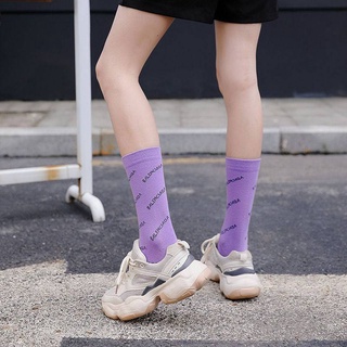 Primavera y verano nuevos balenciaga productos de la marca de moda femenina París letras ins familia medio-alto color calcetines femeninas pieles Calcetines (6)