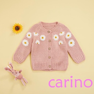 ☀GG✡Little Girls Knitted Cardigan, Autumn Toddlers Sweet Style Daisy Embroidery