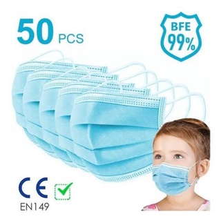 1 caja de cubrebocas tricapa azul para niños con 50 pz cada caja muy buena cálidad