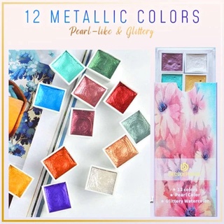 *andyandy.mx*12 Color Metal Watercolor Painting Pigment Transparent Subpackage Set (1)