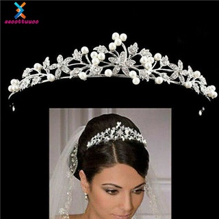 Diadema de novia perla corona boda diamante diamantes de imitación princesa cumpleaños tocado accesorios para el cabello (1)