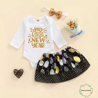 Bbcq-conjunto de ropa para niñas/bebés/con estampado de letras/manga larga con cuello en O+falda con estampado de globo+diadema