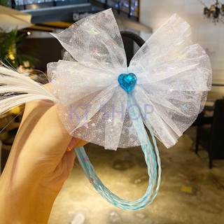 [KT] children's Ice Snow Princess Wig rope cartoon headrope braid girl's hair ring ornamentnet yarn bow (6)