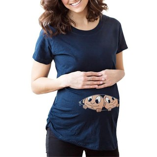 RJ moda mujeres maternidad O-cuello manga corta impresión embarazada Top blusa