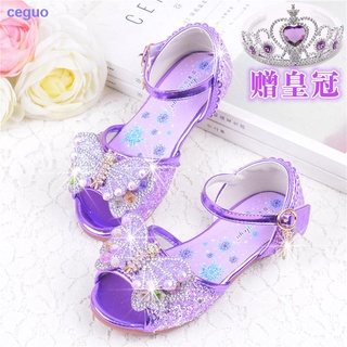 Girls sandals summer new flat children s crystal shoes ice romance Aisha princess student bow children s shoes