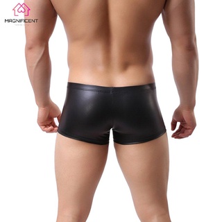0329L Black Men Leather Underwear Tight Boxer Briefs Shorts Bulge Pouch Underpants (1)