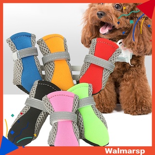 [wmp] 4 pzs zapatos para perros/calcomanía mágica/cierre de tela transpirable/botas antideslizantes para cachorros al aire libre