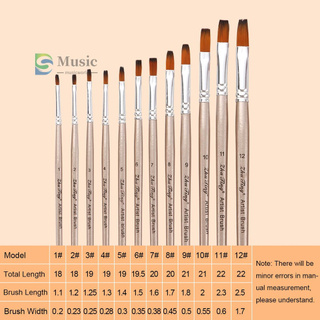 [Muwd] 12pcs Paint Brushes Set Kit Flat Shader Tip Brushes with Nylon Hair for Artist Acrylic Aquarelle Gouache Watercolor Oil P (4)